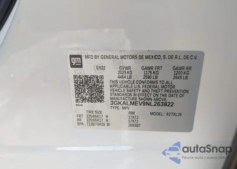 2022 GMC Terrain Fwd Sle z USA, uszkodzony, nr VIN 3GKALMEV9NL263822